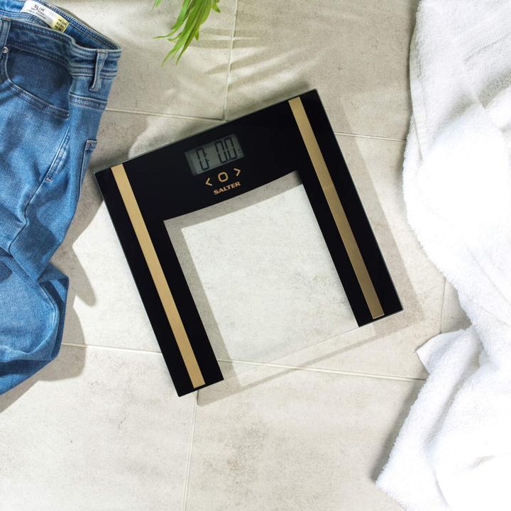 Actual product image Salter Scales SA00550BGCFAS Glass Analyser Bathroom Scale Black/Gold (150 kg)