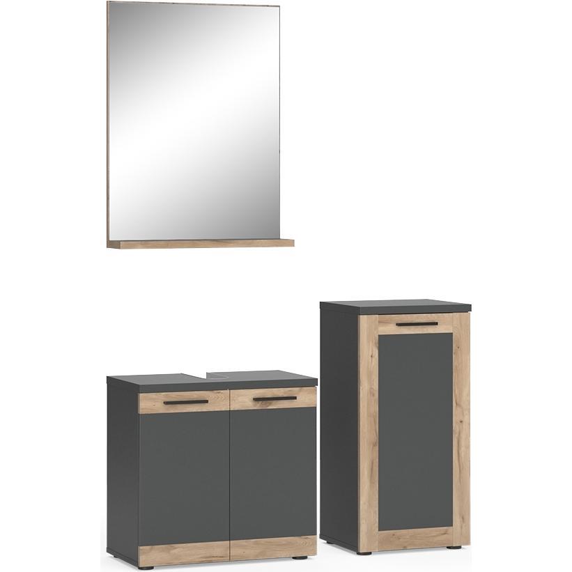 Thumbnail - Vicco, Badmöbelset, Badmöbel-Set Niko, Anthrazit/Viking Oak, mit Midischrank
