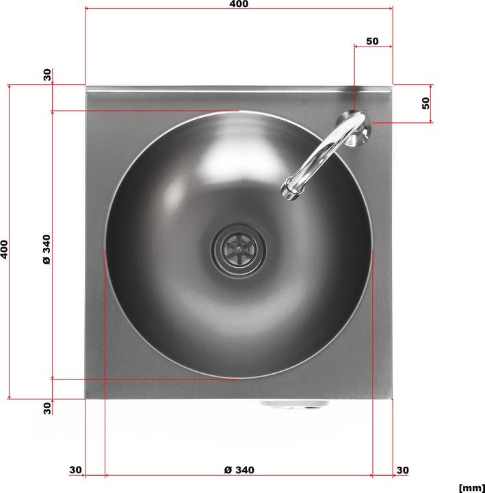 Actual product image XPOtool Knee Operated Hand Washbasin of Stainless Steel as Round Kitchen Sink for Catering Trade etc