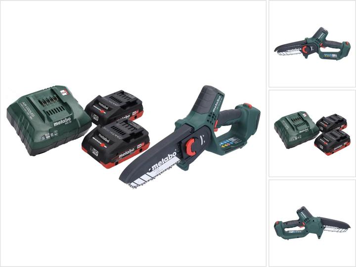 Produktbild Metabo MS 18 LTX 15 Akku Gehölzsäge 18 V 15 cm 5 m/s + 2x Akku 4,0 Ah + Ladegerät (Akku Kettensäge)