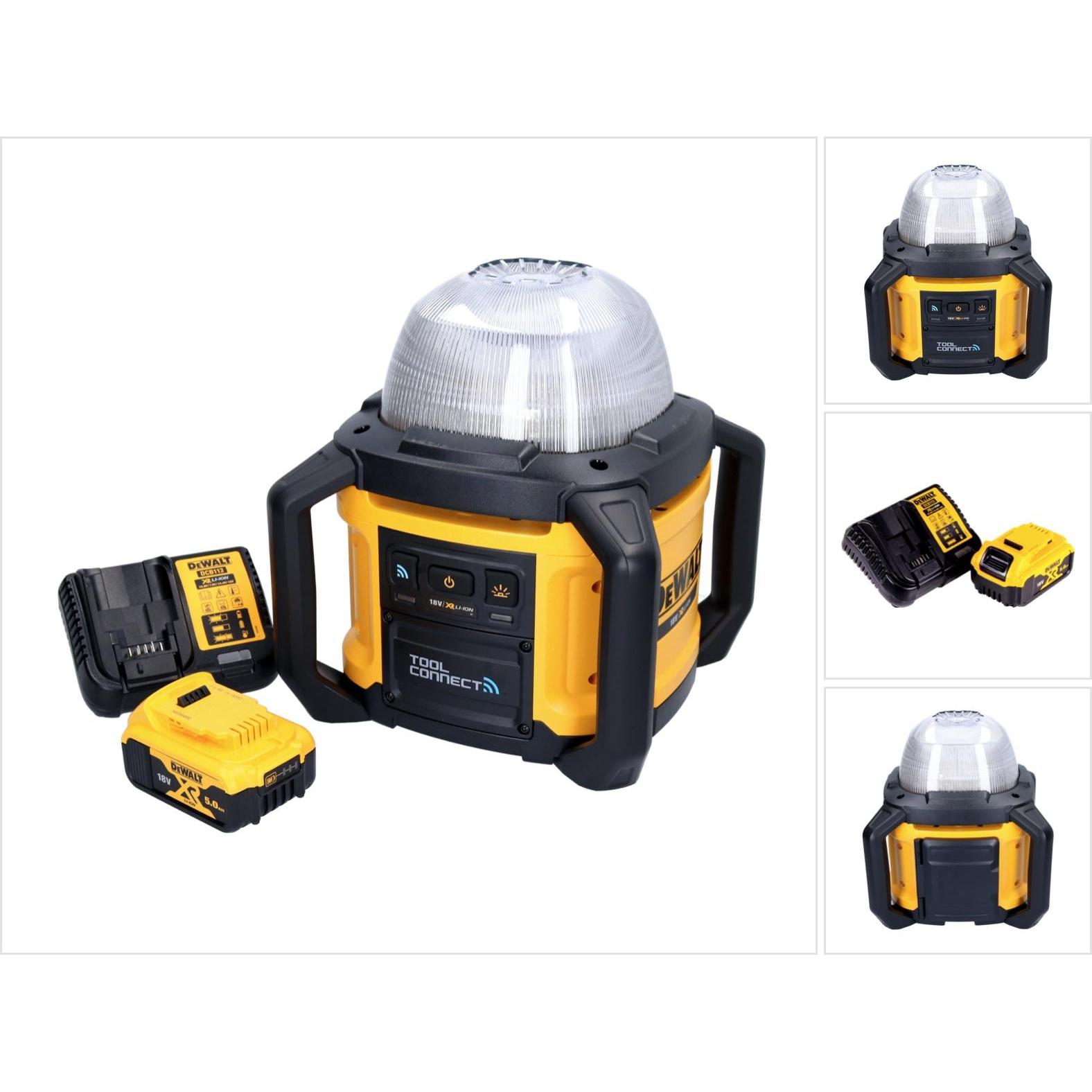 DeWalt, Arbeitsleuchte, DCL 074 P1 Akku Baustellenstrahler Strahler 18 V 5000 lm 4000 Kelvin + 1x Akku 5,0 Ah + Ladeg (5...