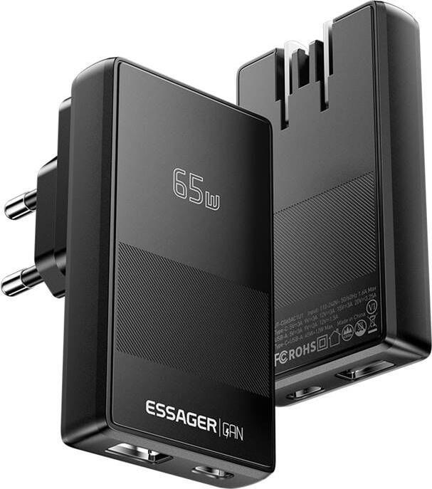 Actual product image Essager ECT65W-QCB01-Z GaN 65W A+C Charger (black) (65 W)