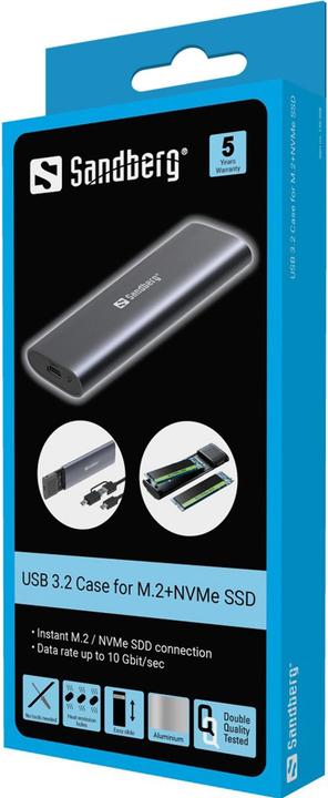 Produktbild Sandberg USB 3.2 Gehäuse für M.2+NVMe SSD (M.2 2230, M.2 2242, M.2 2260, M.2 2280, M.2)