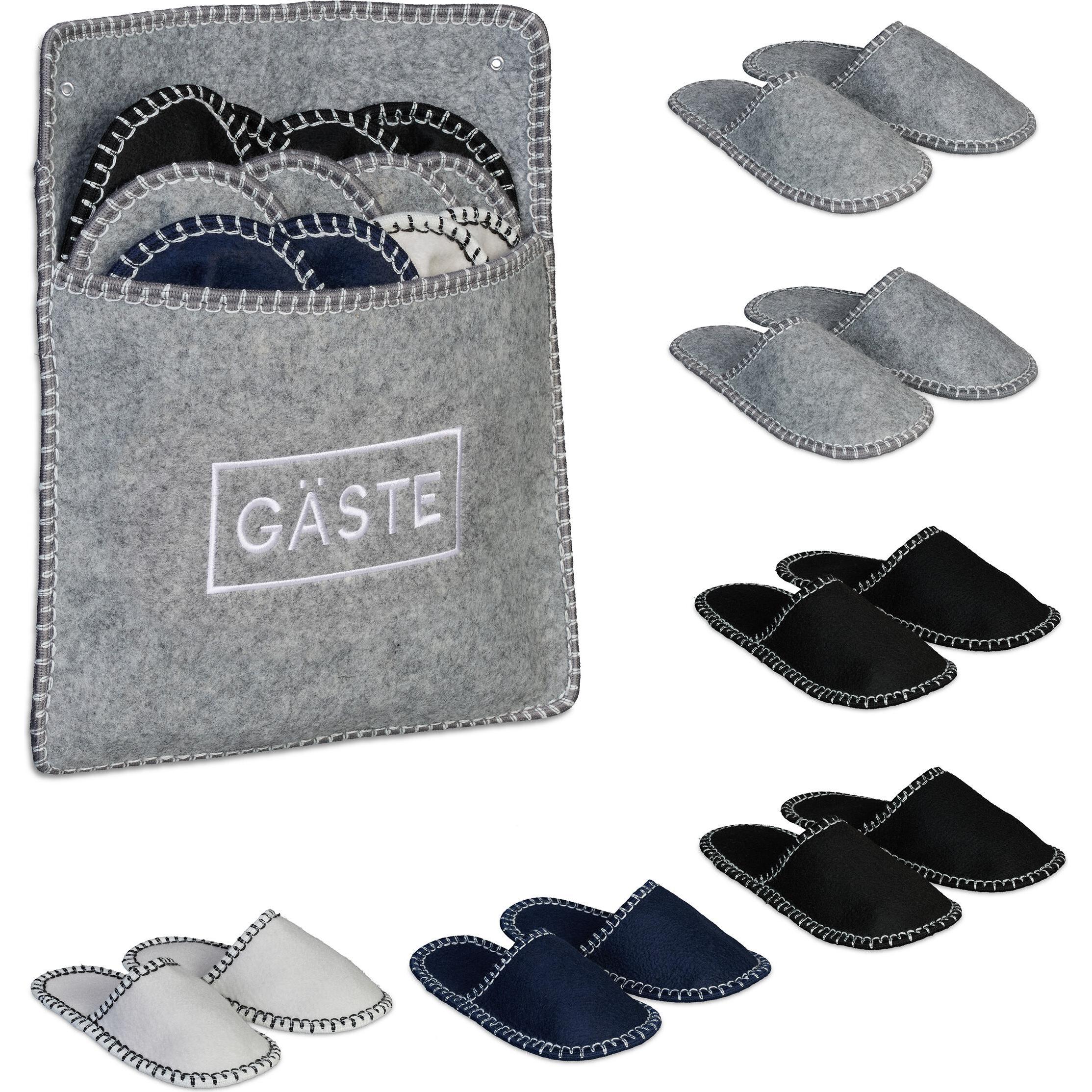 Relaxdays, Unisex, Pantofole, 6 Paar Gästehausschuhe aus Filz, Grigio, (37, 39, 40)