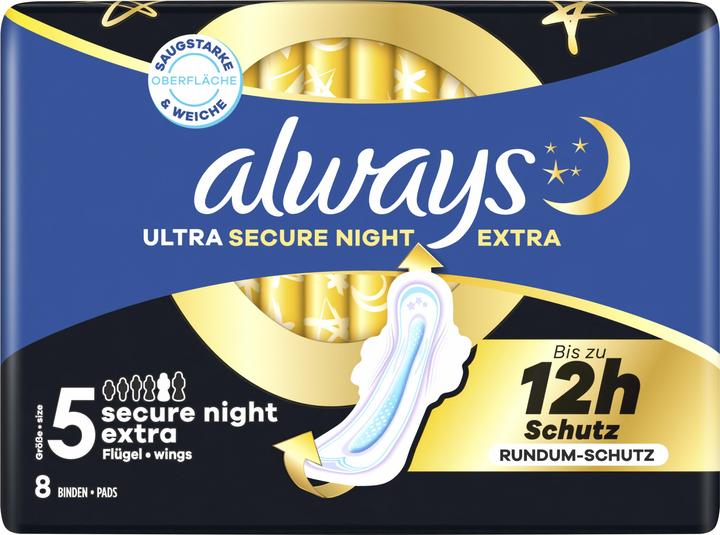 Image du produit Always Ultra Binde Secure Night Extra avec ailettes (8 x)