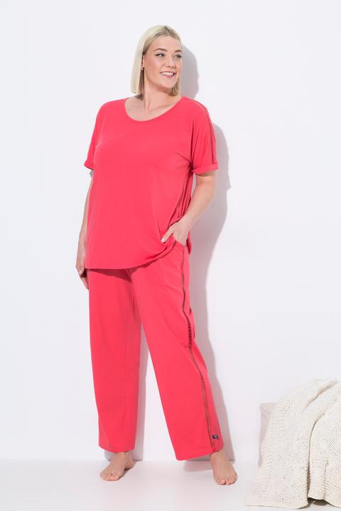 Actual product image Ulla Popken Openwork Detail Short Sleeve Two Piece Pajama Set (58)