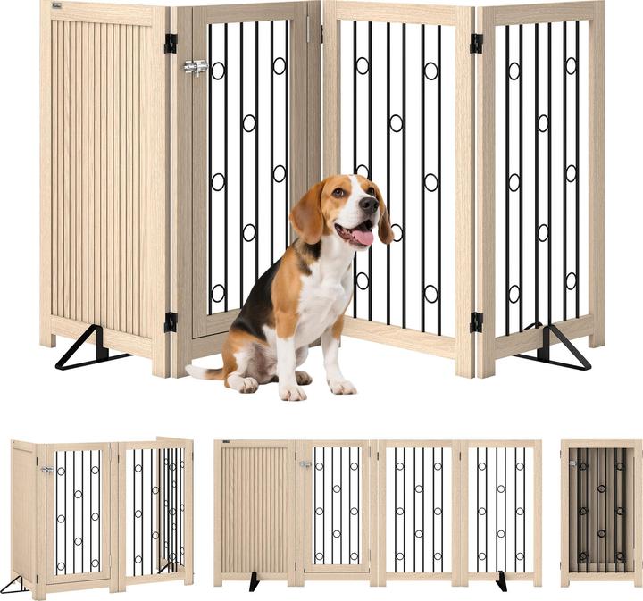 PawHut Absperrgitter Hund MDF, Stahl Eiche