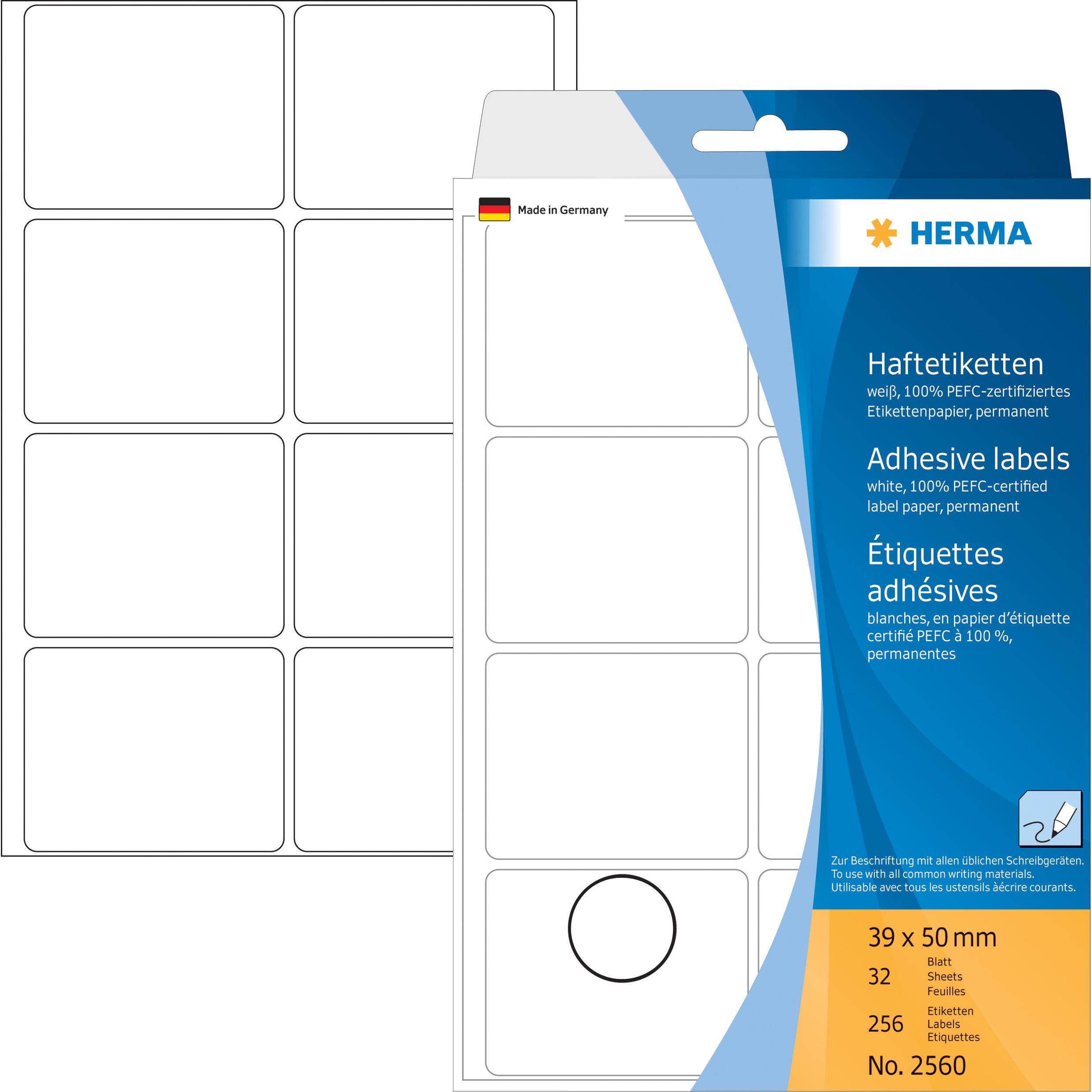 Herma, Etiketten, Haftetiketten, Gummierung stark haftend weiss