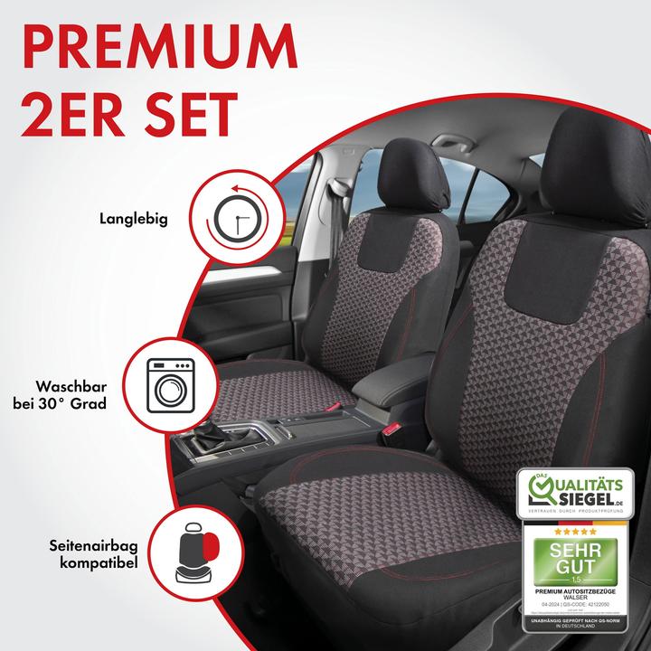 Actual product image Walser Premium car seat covers Redring for two front seats with black/red