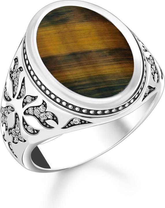 Produktbild Thomas Sabo Siegelring mit goldblauem Tigerauge Silber geschwärzt (64, 925 Silber)