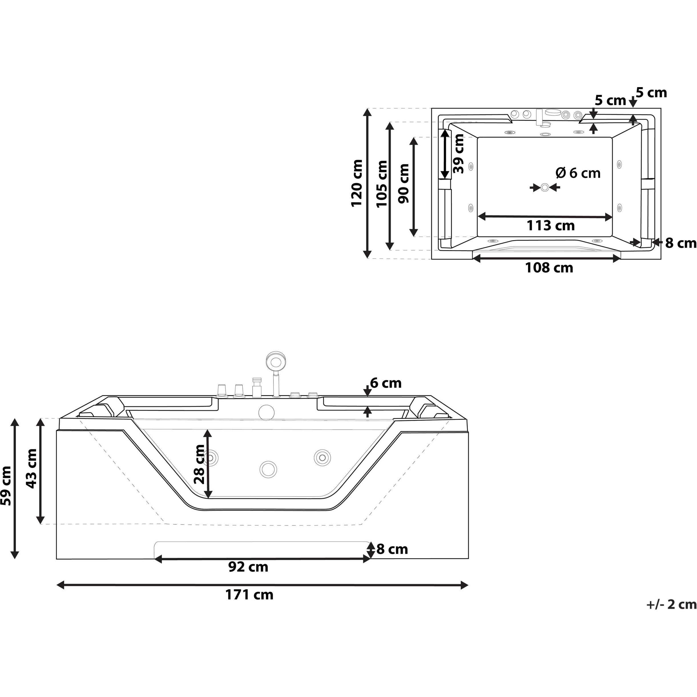 Thumbnail - Beliani, Badewanne, Whirlpool Badewanne weiss rechteckig 170 x 120 cm HUARAZ (437 l, 120 cm)