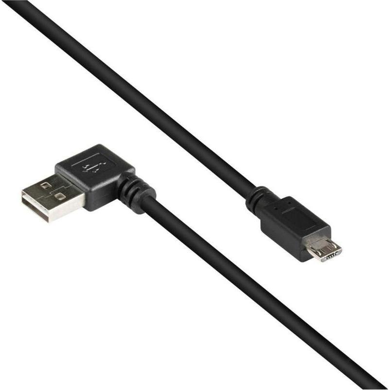 Varia Anschlusskabel USB 2.0 EASY Stecker A gewinkelt an Stecker Micro B, schwarz, 2m (2 m, USB 2.0), Cavo USB