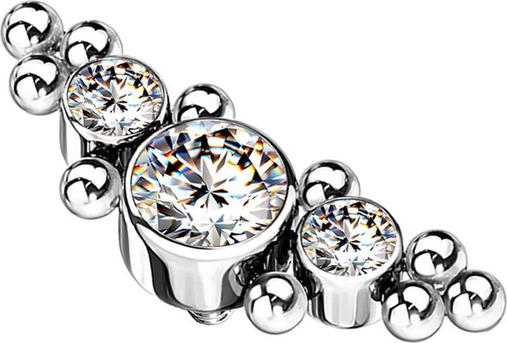 Produktbild Star Piercing Dermal Anchor silber mittig mit Kugeln und drei Kristallen silber (ohne Messing, Titan)