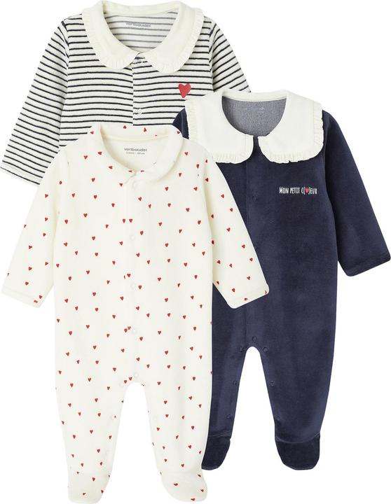 Produktbild Vertbaudet 3er-Pack Baby Samt-Strampler, Herzen (74)