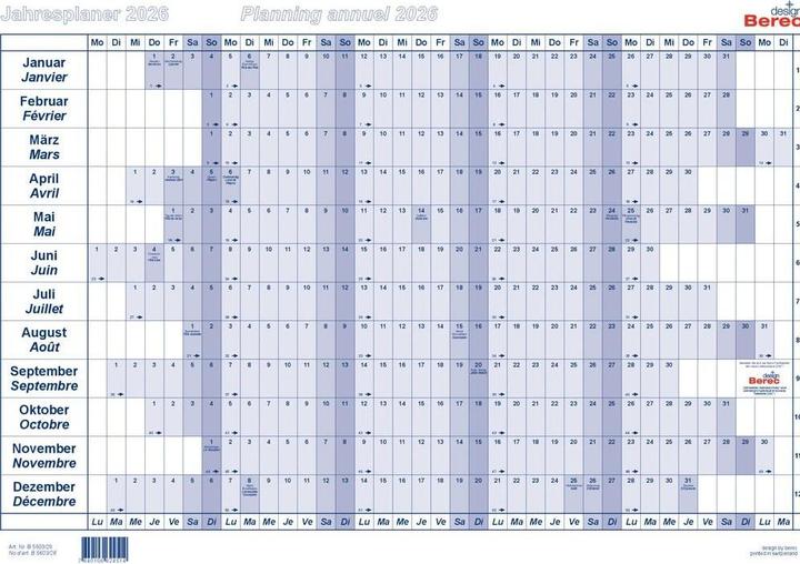 Berec Papierjahresplan A3 B 5603/20 2020, blau (Spezial)