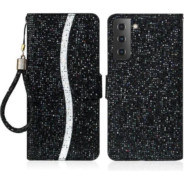 Thumbnail - MU Style Leder Glitzerhülle mit Streifen (Samsung Galaxy S22+), Smartphone Hülle, Schwarz