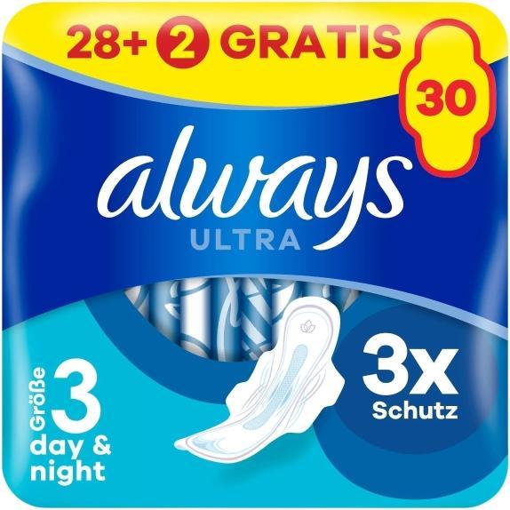 Produktbild Always Ultra Binde Night mit Flügeln Gigapack 28+2 GRATIS (30x)