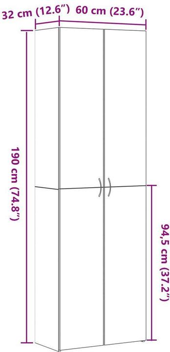 Produktbild vidaXL Büroschrank Schwarz Eiche 60x32x190 cm Holzwerkstoff (60 x 32 x 190 cm)