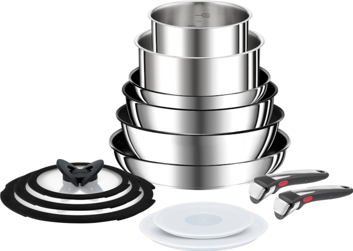 Tefal Ingenio Preference On 13-teiliges Set (24 cm, Pfannenset + Topfset, Bratpfanne, Stielkasserolle, Kochtopf, Wok Pfanne, Edelstahl)