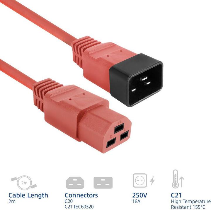 Productafbeelding ACT Powercord C20 - C21 IEC60320 red 2 m (2 m)