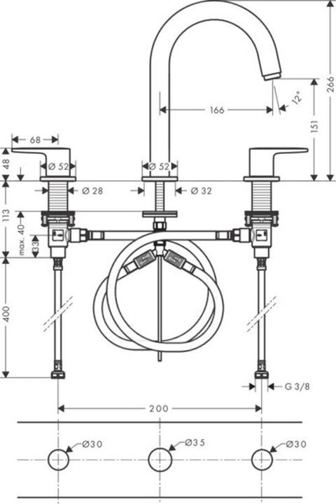 Immagine prodotto hansgrohe HG Miscelatore per lavabo a 3 fori VERNIS Blend con scarico a scomparsa. 1 1/4inch nero opaco