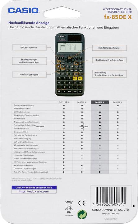 Actual product image Casio FX85DE X (Solar cells, Batteries)