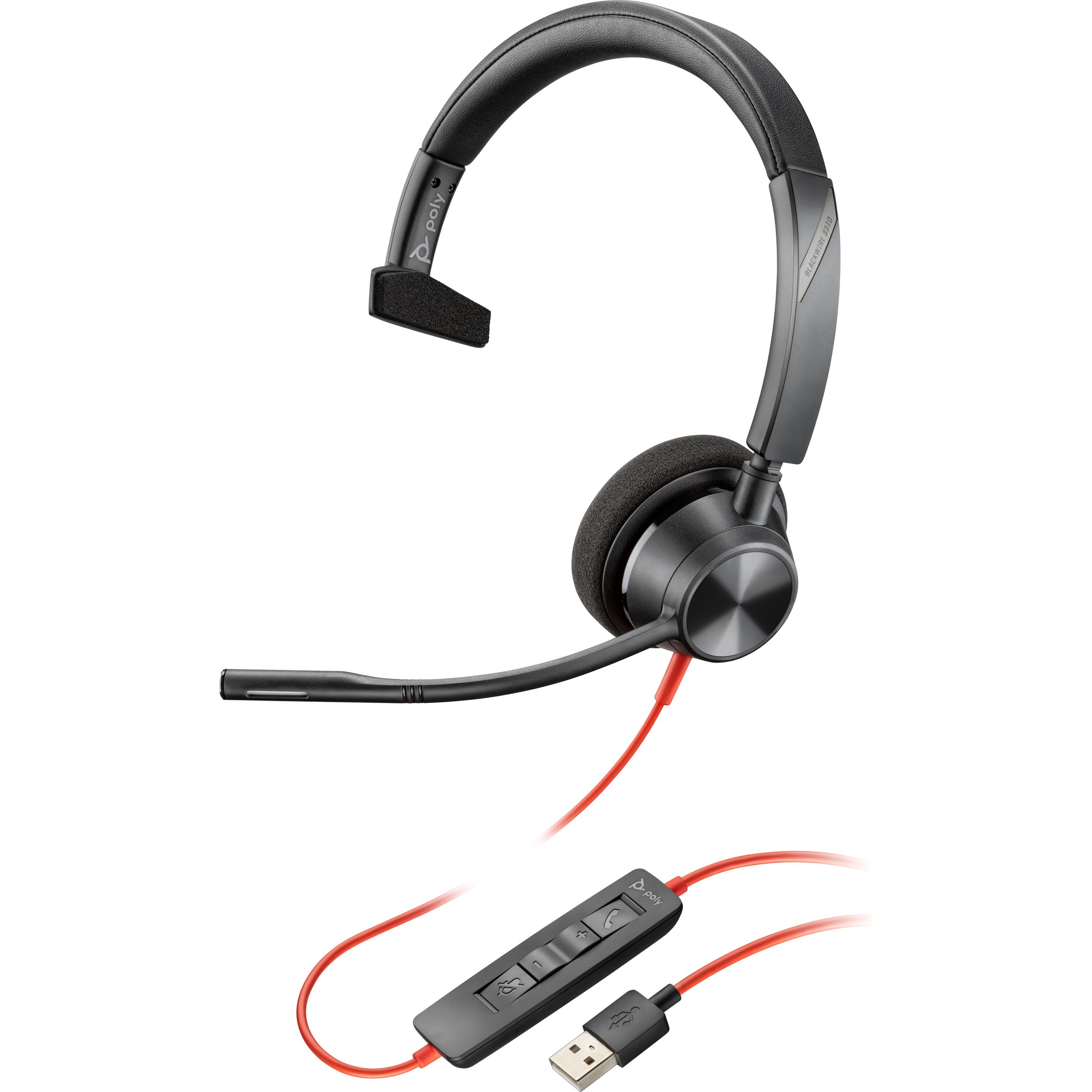 Poly HP Blackwire 3310 USB-A Mono Headset, 207 g (Kabelgebunden, USB-A), Office Headset, Schwarz
