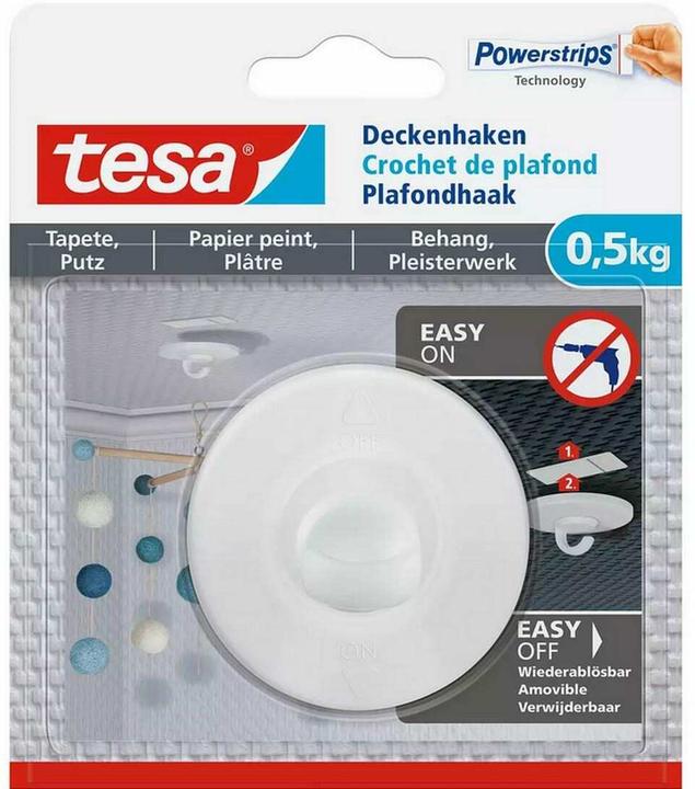 Produktbild tesa 3x Deckenhaken für Tapete & Putz, selbstklebend