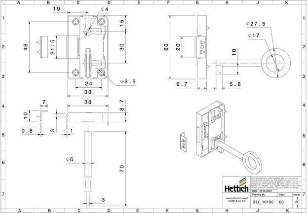 Immagine prodotto Hettich Aufschraubschloss Dornma 20mm, vernickelt