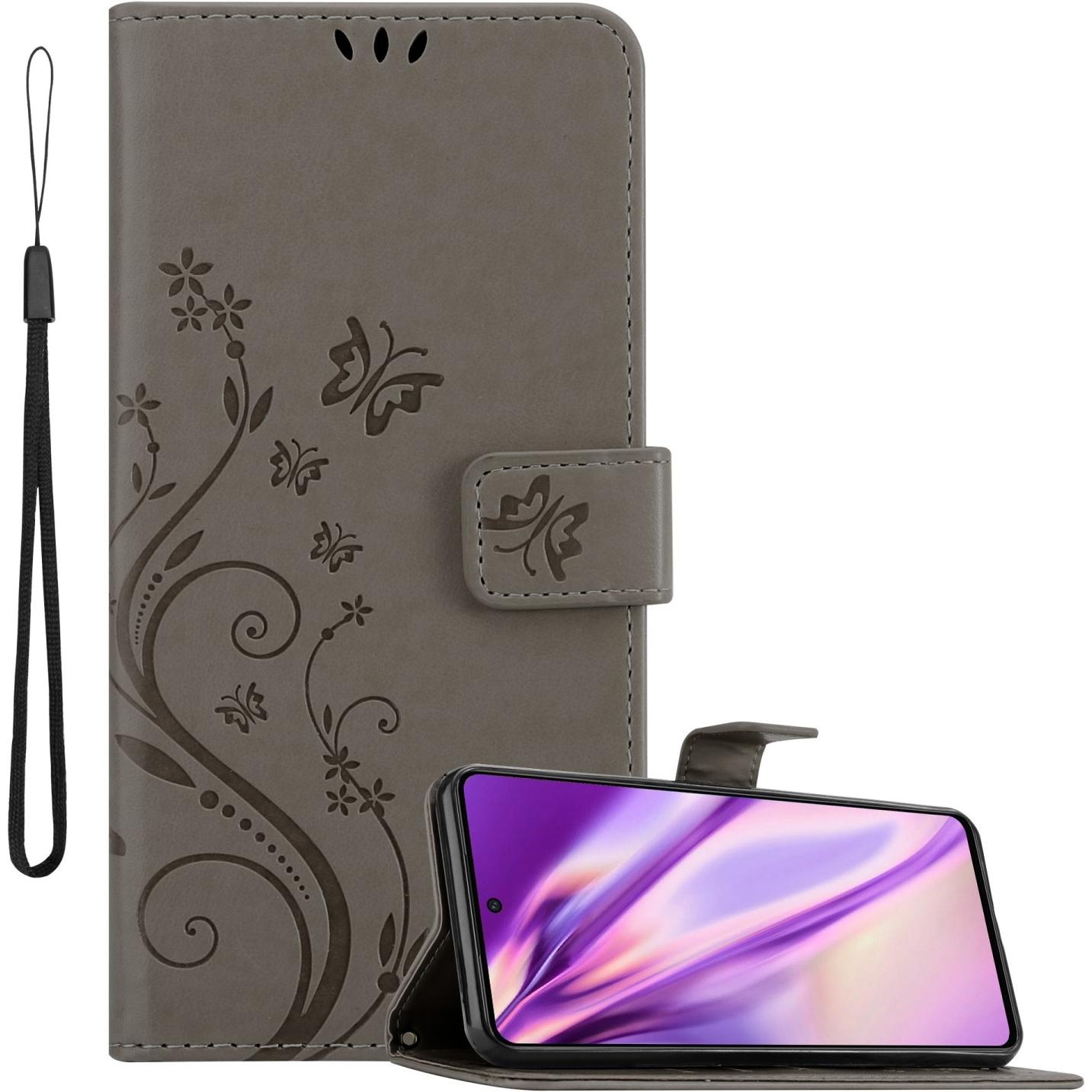 Cadorabo Flower Book Hülle für Samsung Galaxy M53 5G (Samsung Galaxy M53 5G), Smartphone Hülle, Grau