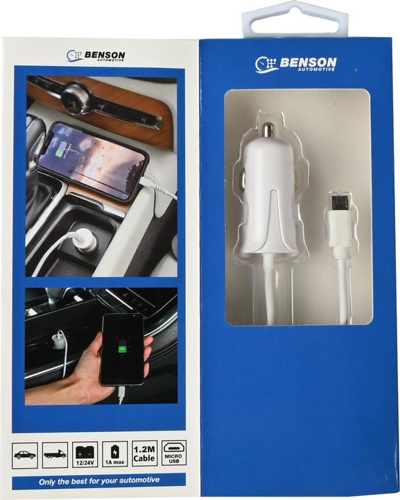 Actual product image Benson Car charger micro USB cable 1.2 m 12-24V