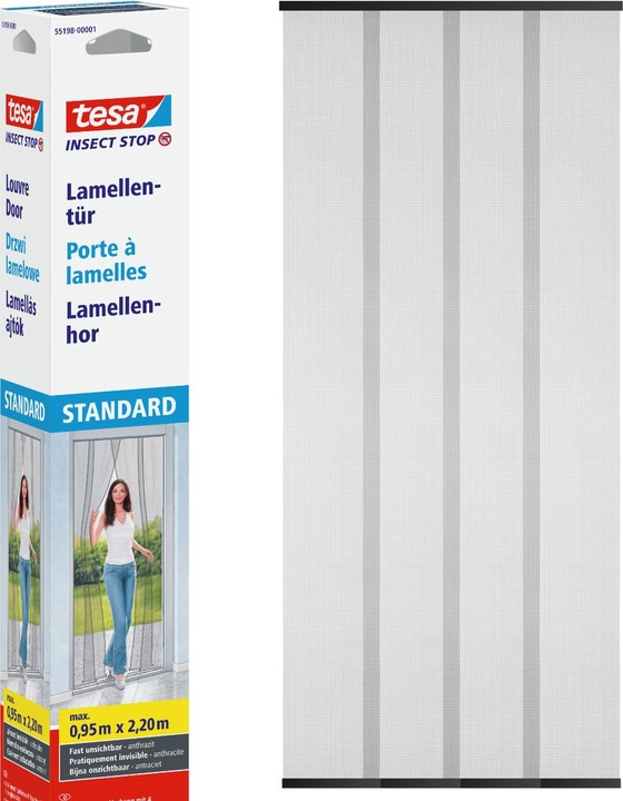 Produktbild tesa Insektenschutz STANDARD Lamellentür, Vorhang mit Klettverschluss, ohne Bohren (95 x 220 cm)