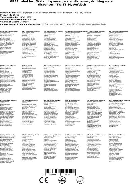 Actual product image Ich-zapfe Water bubbler, water dispenser - TWIST 80, countertop