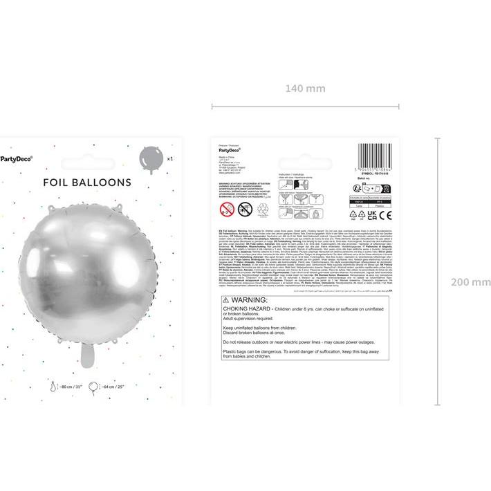 Thumbnail - Partydeco Round foil balloon, 80 cm, silver (1 pkt / 1 pc.)