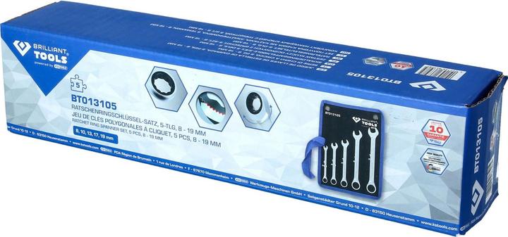Image du produit KS Tools 8 - 19 mm Jeu de clés mixtes à cliquet 5 pièces (19 mm, 12 mm, 14 mm, 16 mm, 10 mm, 18 mm, 17 mm, 11 mm, 15 mm, 8 mm, 9 mm, 13 mm)
