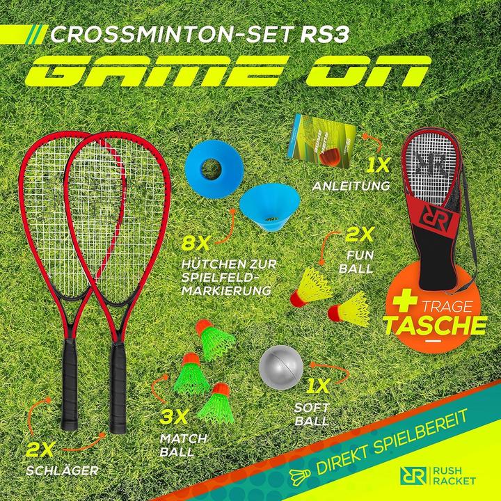 Produktbild Rush Racket RS3 Speed Badminton Set mit Feldmarkierungen