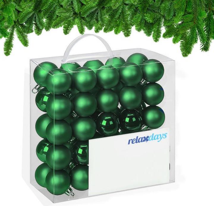 Actual product image Relaxdays - Weihnachtskugeln 50er Set, Dunkelgrün/ Silber, 7 x 6 cm (50 -part)