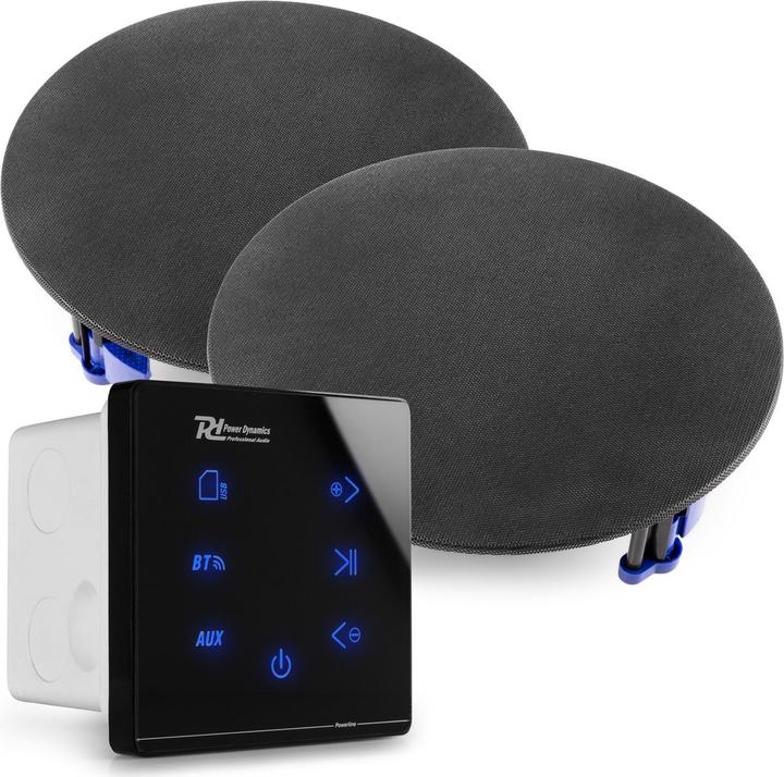 Productafbeelding Power Dynamics Powerline A50B Set met inbouw audio versterker en 2 plafondspeakers - Zwart (Actief)