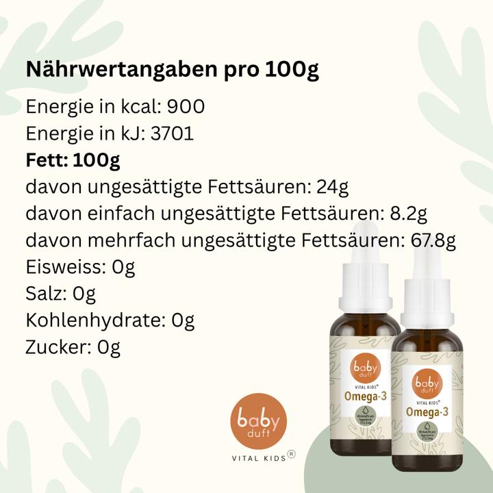 Nutritional values and ingredients Babyduft Omega-3 Tropfen, vegan, ab 5 Monate (1 Piece, Droplet)
