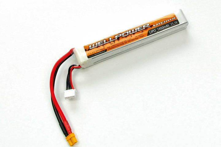 Actual product image Wellpower lipo battery ultima 1450 mah / 11.1 volt 3s "slim" 20/40c xt-30 (11.10 V, 1450 mAh)