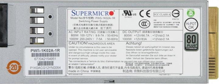 Actual product image Supermicro PWS-1K02A-1R - Power supply unit (plug-in module) (800 W)