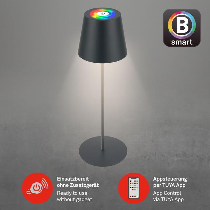 Image du produit Briloner COLORIS Smart Bluetooth RGB/W Lampe de table LED rechargeable, anthracite, App (300 lm)