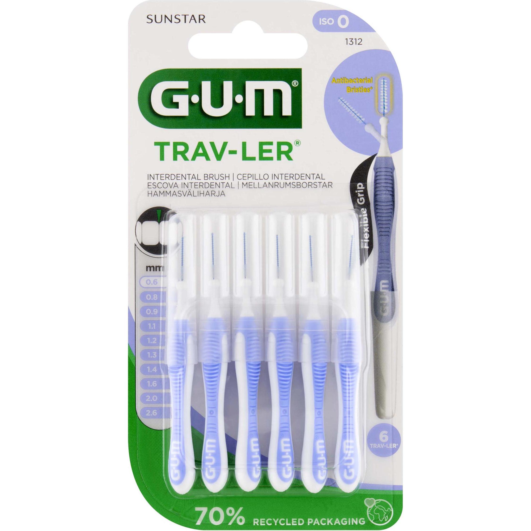 GUM, Interdentalbürste, SUNSTAR Trav-Ler ISO-Norm 1 0.6mm cylindric lila (6 x)