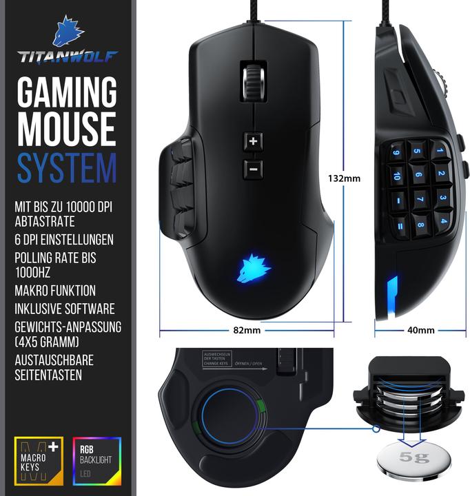 Actual product image Titanwolf System USB Gaming Mouse (Cable)