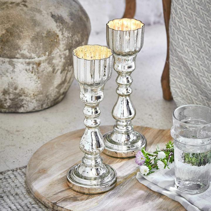 Actual product image Loberon Kerzenständer 2er Set Velanor antiksilber (H, 10 cm)