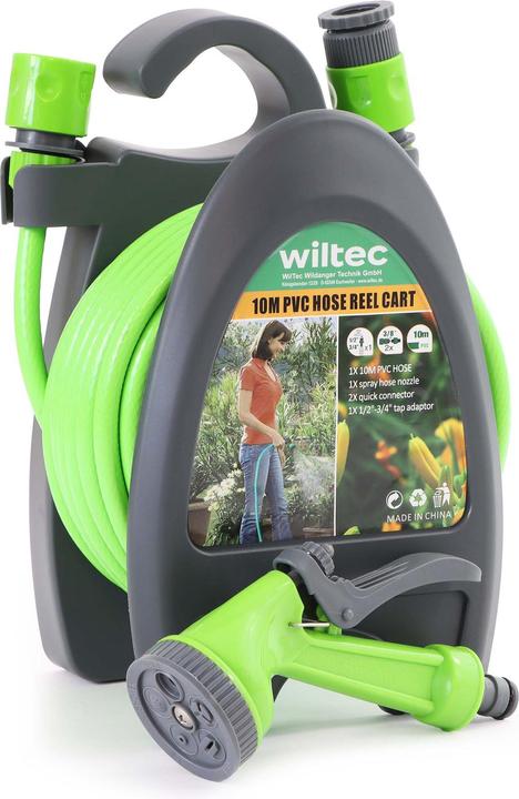 Actual product image Wiltec Portable Hose Reel 10 m Compact Garden Hose Pipe Holder with Spray Nozzle (10 m)
