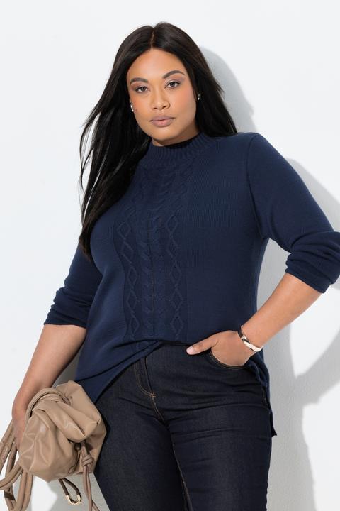 Produktbild Ulla Popken Pullover, Zopfmuster, Stehkragen, Langarm (58)