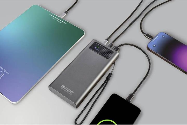 Produktbild Voltcraft PB PD65WLCD-20000 Powerbank 20000 mAh Fast Charge, Power Delivery 2.0 LiPo Grau (metallic (20000 mAh, 74 Wh)