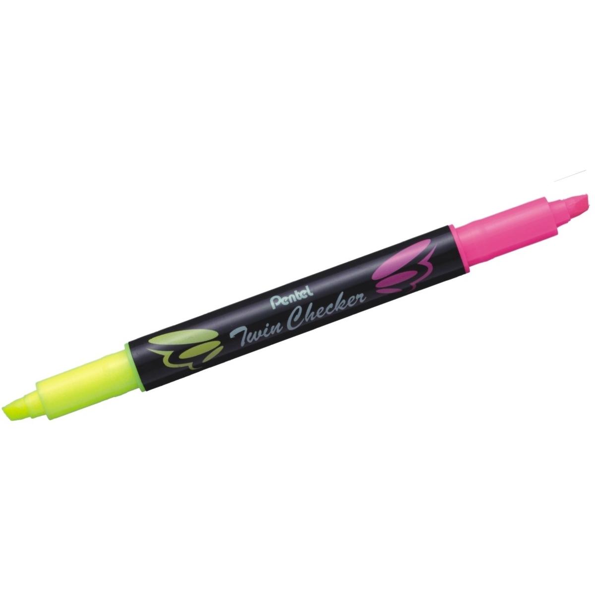 Pentel, Marker, Textmarker "TWIN CHECKER", 2 Spitzen, gelb/pink (gelb/pink, 3.50 mm, 1 x)