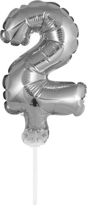 Produktbild Idena Folienballon Zahl 2 am Stab 13cm silber (1 x)